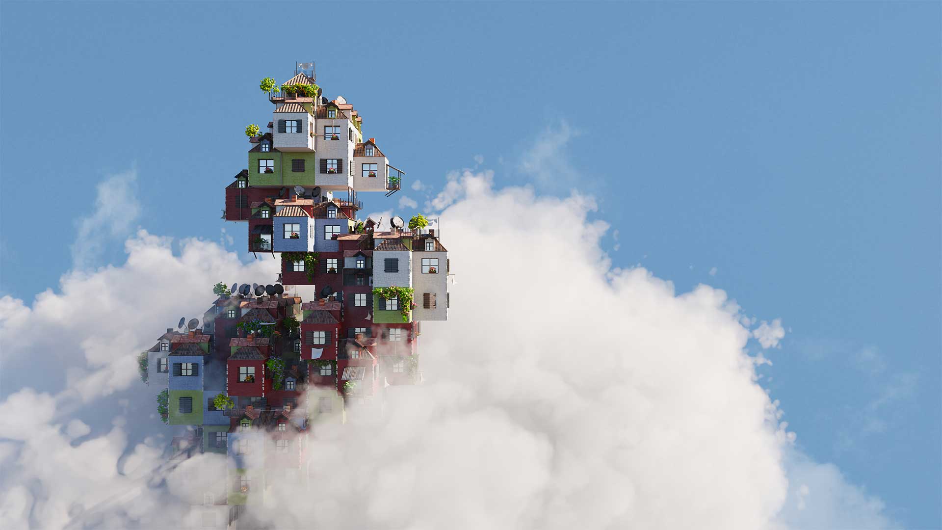 Maison flottant sur un nuage